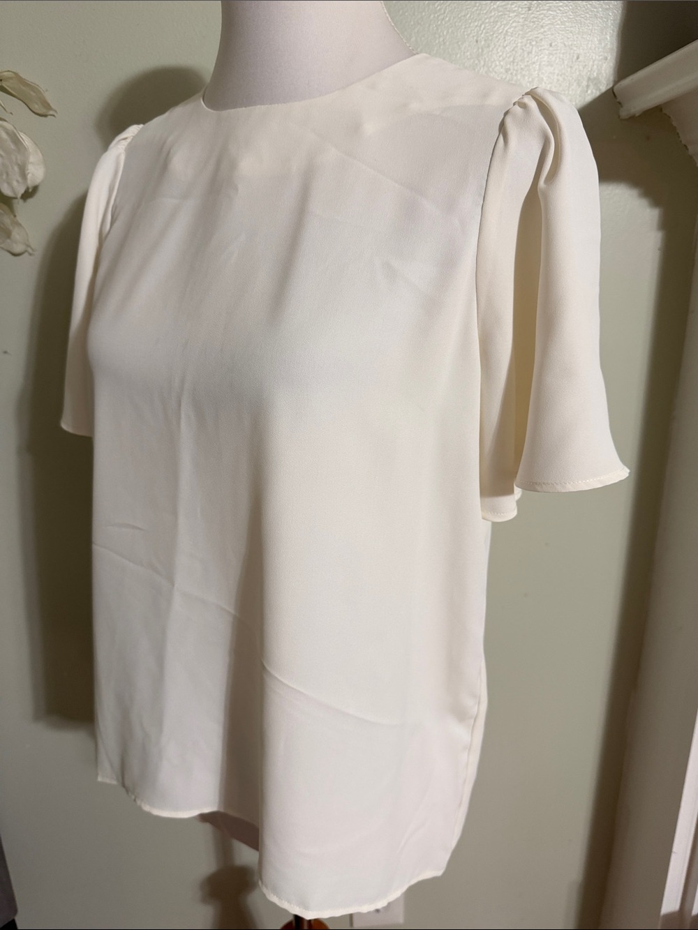 Ann Taylor Cream Short Flutter Sleeve Blouse - Picture 5 of 5